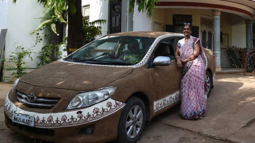 Cow Dung Coated Car